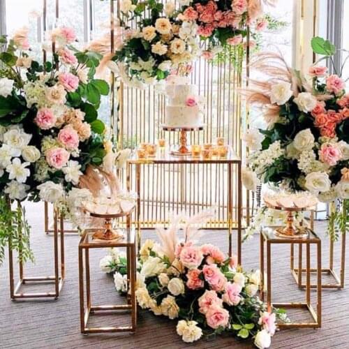 5 PCS Shiny Gold Cake Holder Flower Rack Column Pillar Wedding Table Centerpiece Dessert Stand Plinths For Event Stage Party