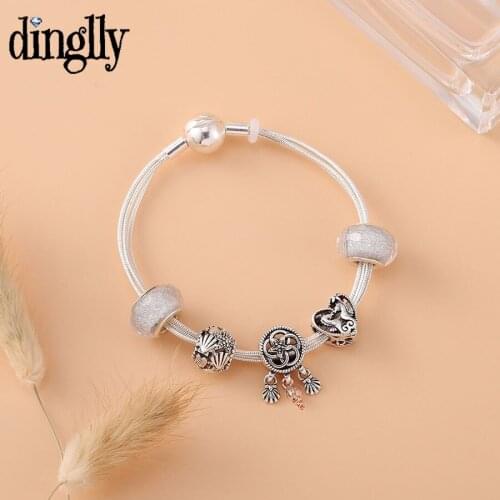 Dinglly Ocean Style Silver Color 3 Snake Chain Bracelets For Boys Men Shell conch Dreamcatcher Charm Bead Bracelet & Bangle Gift