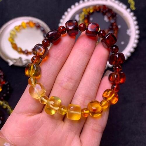 Genuine Natural Rainbow Amber Round Beads Bracelet 7mm 8mm 9mm Yellow Red Cube Amber Women Men Healing Stretch Jewelry AAAAA