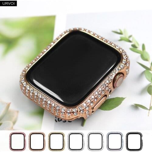URVOI Case for Apple Watch Series 6 SE 5 4 3 2 Full shiny Plastic zircon frame with Tempered glass cover bumper for iWatch