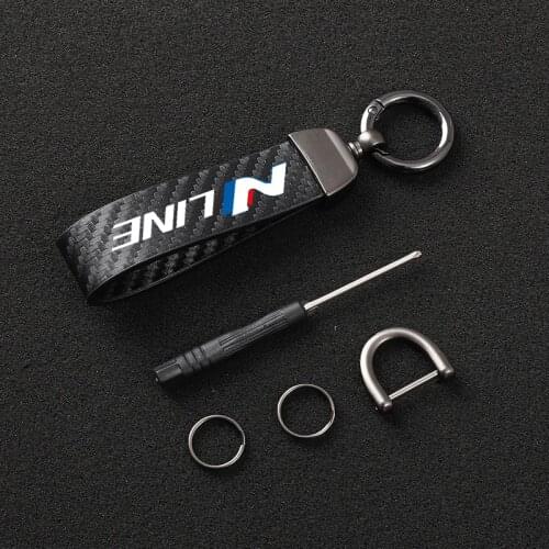 For Hyundai n nline tucson kona sonata veloster i30 i20 n elantra Car 4S High-Grade Carbon Leather Rotating Horseshoe keychain