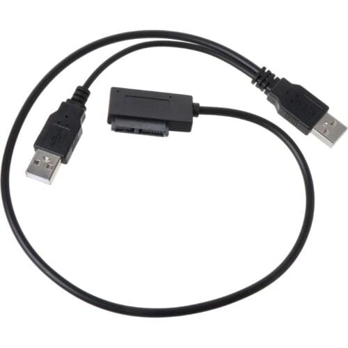 F19E Dual USB 2.0 to 7+6 Pin Slimline Slim SATA Cable Adapter Converter Power Supply Cord for Notebook Laptop CD-ROM DVD-ROM