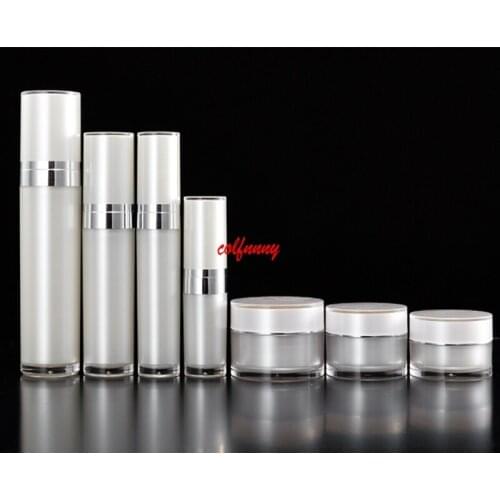 Elegant Acrylic Cream Jar 15ml 30ml 60ml 120ml Airless Vacuum Silver Lotion Pump Bottle Pearl White Empty Cosmetic F042402