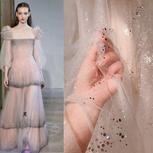 GLace 1Y/Lot silver bronzed gradient sequins mesh fabric for women dress wedding decoration TX1187