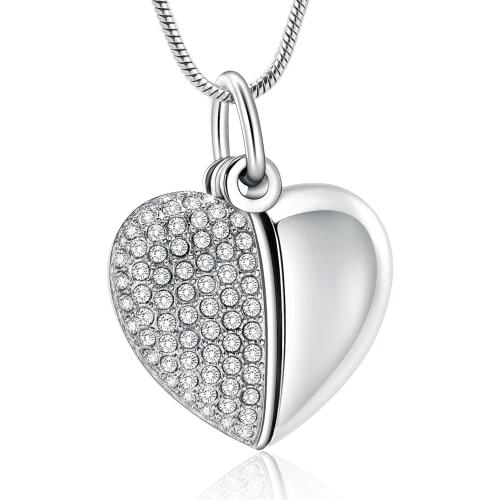 Inlay Different Color Of Crystal Heart Cremation Jewelry For Ashes Of Loved Ones Openable Stainless Steel Memorial Urn Necklace