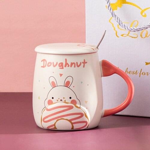 Cartoon Animals Ceramic Cup Coffee Mugs Couple Water Cup Milk Mug Travel Cup Cute Breakfast Cup Tea Cup with Lid Spoon Gift NEW