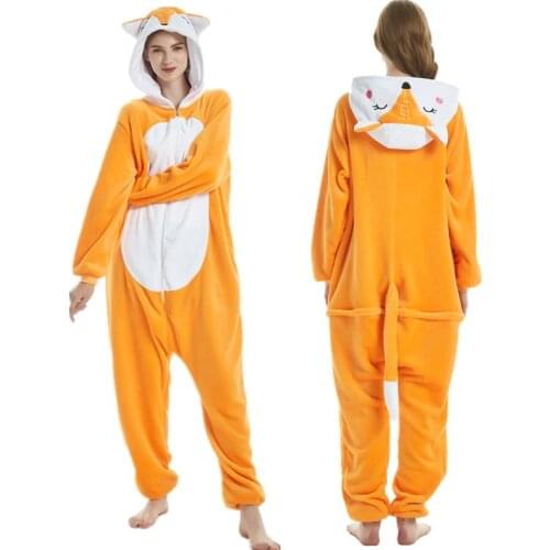 Kigurumi Girls Cosplay Fox Unicornio Pyjamas Hooded Flannel Party Costumes Winter Onesies Pajamas Sleepwear For Women New Pijama