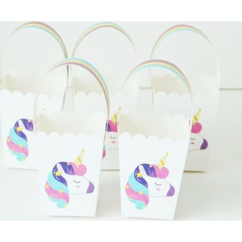 Dabonas Unicorn Party Popcorn Box Treat Kids Birthday Gift Box Wedding Favor Candy Bag Drop Shipping 6pcs/lot
