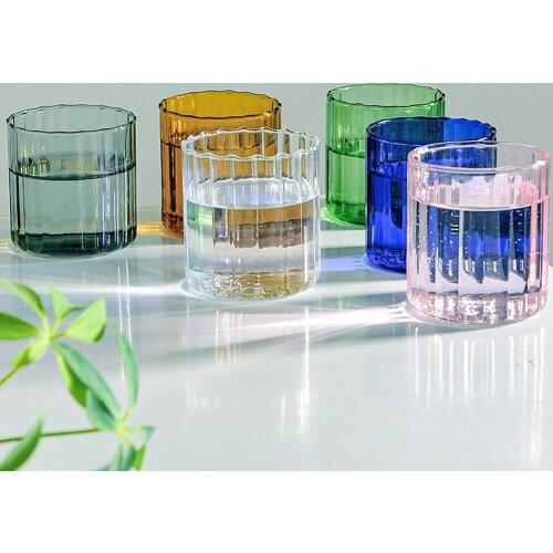 200ML Creative Ins Glass Cup Girl Heart Juice Drink Coffee Cup Vertical Pattern Color Glass Handmade Drinkware