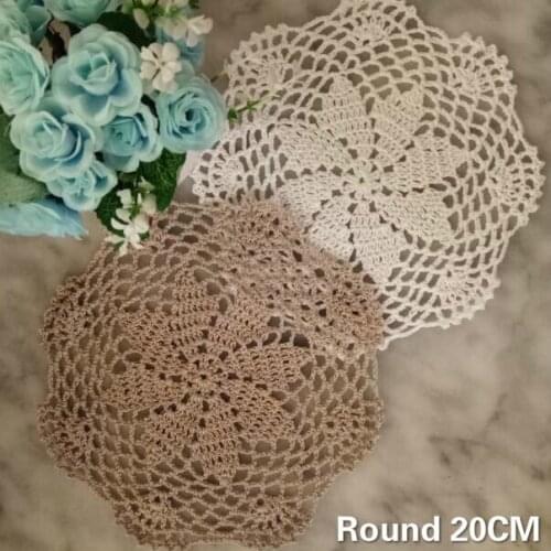 20CM Round Pastoral Vintage Crochet Lace Doily Christmas Table Coth Placemat Mantel Individual Tea Coffee Glass Coaster Cup Mat