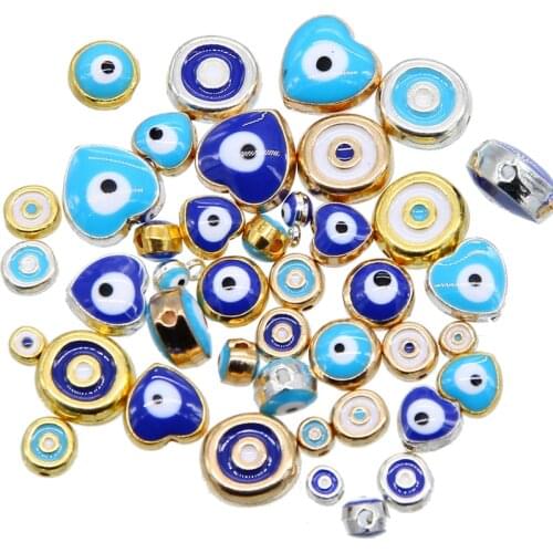 Wholesale 6mm 8mm 10mm 12mm blue round heart-shaped flat spacer beads magic eye beads striped metal for jewelry mak