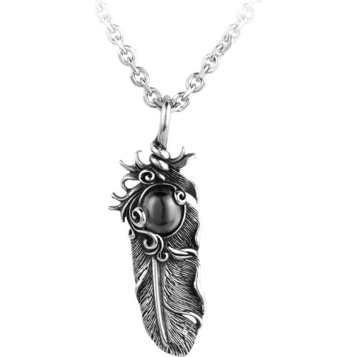 Good detail feather zircon pendant 316L Stainless Steel necklace Fashion chain Jewelry