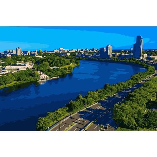 MaHuaf-j158 cambridge summer river trees houses DIY painting by numbers on canvas for home decor