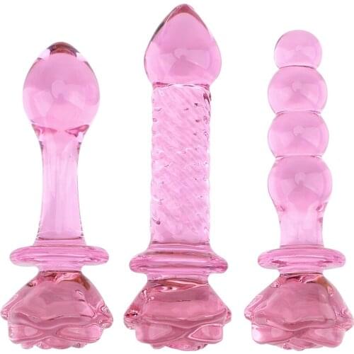 Prostate Massager Glass Dildo Sex Toys for Women Anal Bead Butt Stimulation Sex Shop Pink Rose Flower Shape Anal Plug