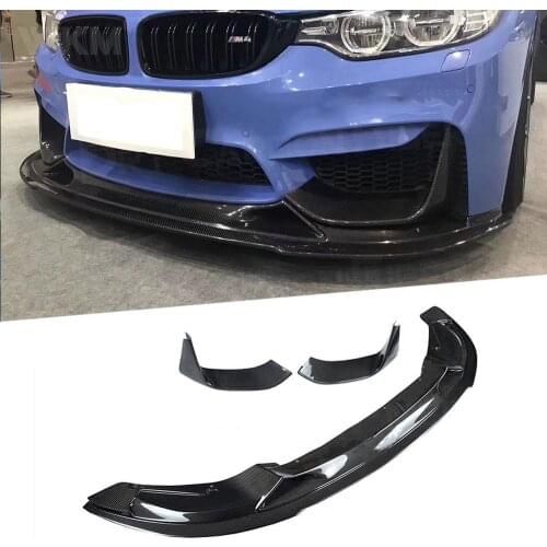For M3 M4 R Style Carbon Fiber Car Front Bumper Lip Spoiler with Splitters for BMW 3 4 Serises F80 M3 F82 F83 M4 2014-2017 Car