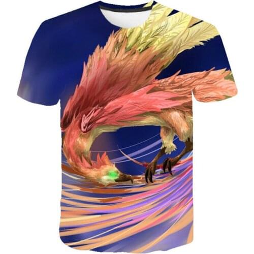 Harajuku casual short-sleeved mens trendy phoenix print T-shirt street fashion style punk top 2021 summer new