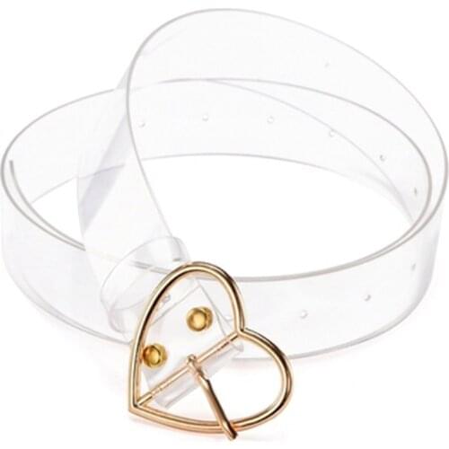 New Women Transparent Pvc Belt Round Heart-Shaped Square Alloy Pin Buckle Waist belt Ladies Student Dress Jeans Waistband Z10