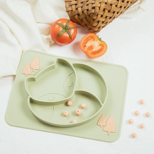 100% Food Grade Baby Feeding Dining Plate Cute Fox Silicone Sucker Tableware Infant Kids Supplementary Food Bowl Soft Dishes