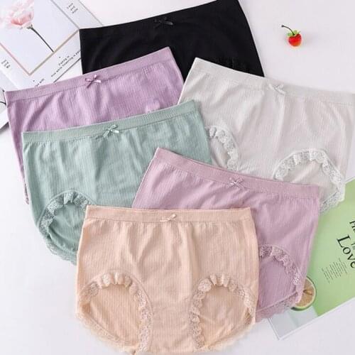 Womens Cotton Panties Large Sizes Sexy Lace Thin Bow Traceless Thread Cotton Briefs Plus Size High Waist Underwear for Women