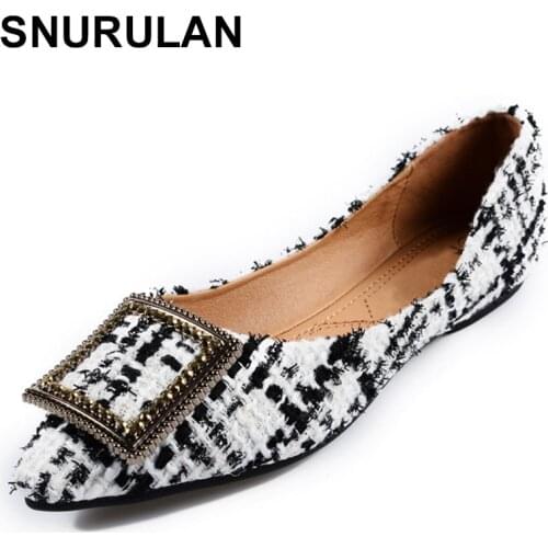 SNURULANFashion Boat Shoes Women Pointed Toe Office Ladies Flat Elegant Shoes Women Luxury Flats Brand Plus Size 10