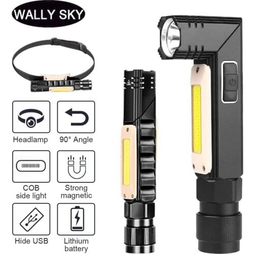 USB Rechargeable Flashlight Strong Magnetic 5 Modes COB LED Work Light Waterproof Headlamp Tactical Flashlight for Car Repair