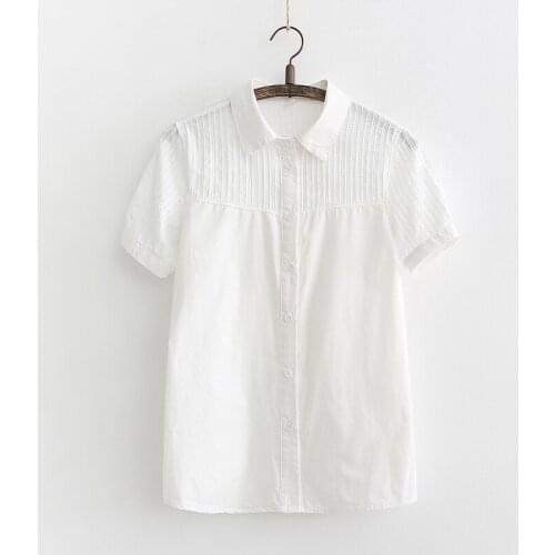 Cotton 100% Women White Shirts Summer New 2021 Short-Sleeved Slim Office Lady Elegant Work All Match Outwear Coats Tops