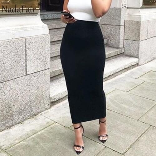 Nadafair High Waist Maxi Pencil Woman Skirts Sexy Bodycon Slim Skinny Brown Black Street Party Nitgt Club Long Skirt