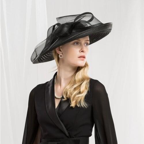 Fedoras Hat Women Early Spring British Wide Brim Party Bowknot Ladies Hats Female Sunscreen Elegant Church Banquet Caps H213