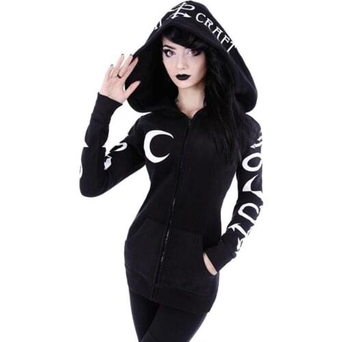 Women Hooded Sweatshirts Ladies Punk Gothic Witch Vampire Coats Long Sleeve Sport O-Neck Hoodies Halloween Autumn Winter Clothes