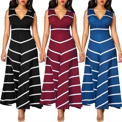 Dress stripes Print V-neck Long Dress Women Summer party dress plus size Robe Casual Elegant Ladies Maxi Dress Plus Size 5XL