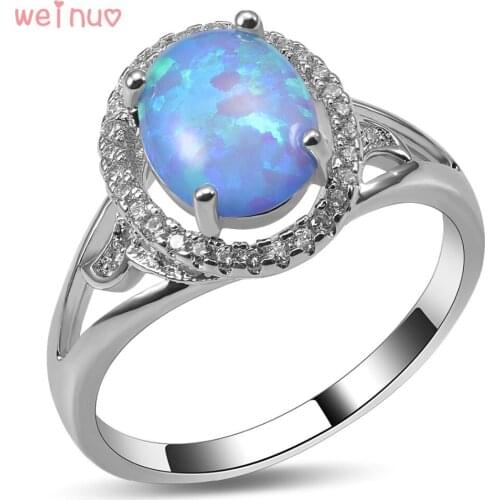 Weinuo Blue Fire Opal White Crystal Ring 925 Sterling Silver Top Quality Fancy Jewelry Wedding Ring Size 5 6 7 8 9 10 A453