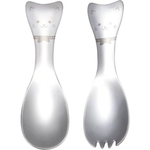 1pc Cute 304 Stainless Steel Cartoon Cat Shape Ice Cream Salad Coffee Spoon Fork Children Kids Cutlery Set Tableware Dinnerware