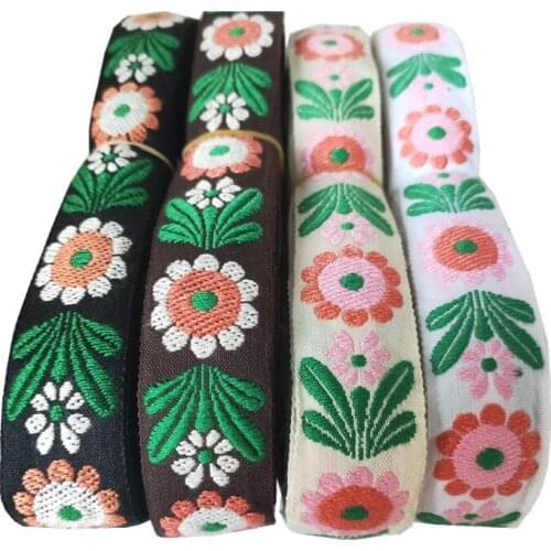 10Meters/Roll Cotton Embroidery 2.5cm Width Sunflower Ethnic Style Jacquard Webbing DIY Womens Fashion Clothing Accessories