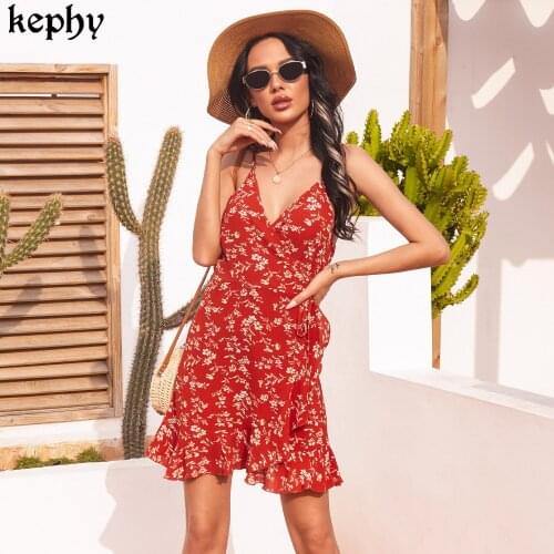 2021 clothese casual holiday Dress Summer Beach Mini Dress Woman Spaghetti Strap Sexy Deep V Print Vestidos Chiffon Dresses