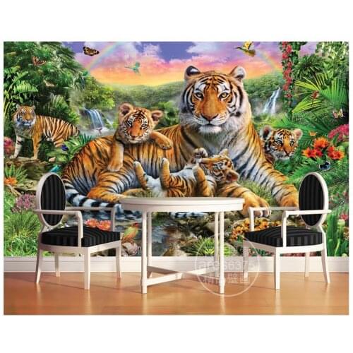 3D wall murals wallpaper custom picture mural wall paper Tropical rainforest animal tiger plant forest waterfall butterfly mural