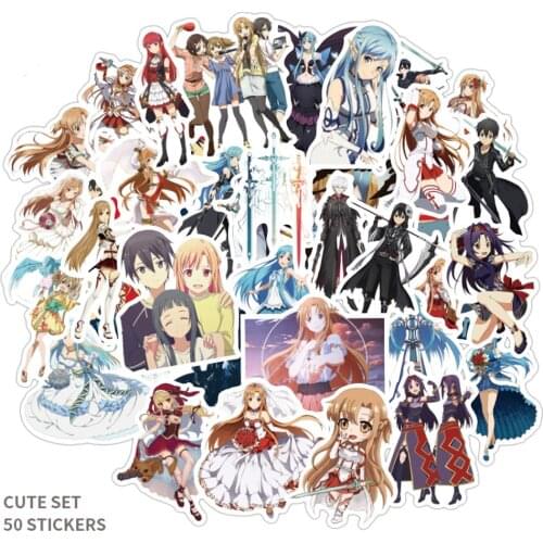 50pcs Japanese Anime Sticker Sword Art Online SAO KIRITO ASUNA YUI Stickers for Students Luggage Laptop Stationery Supplies