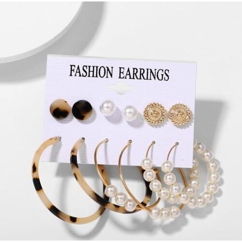 6 Pairs Bohemian Hoop Earrings Set For Women Fashion Acrylic Tassel Earrings Gold Pearl Cross Dangle Earring Brincos Jewelry