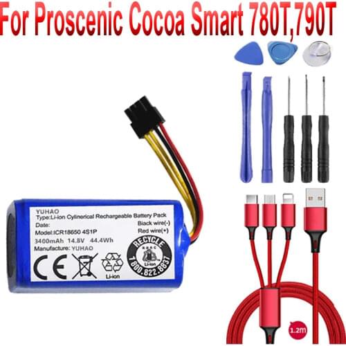 14.8V 3000mAh Battery for Proscenic Cocoa Smart 780T,790T,Summer P1S P2S,Jazz,Kaka Robot Vacuum Cleaner Li-Ion Rechargeable