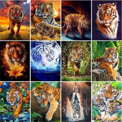 DIY Tiger 5D Diamond Painting Full Round Drill Cheetah Diamond Embroidery Cross Stitch Animal Rhinestone Art Decor Home Gift
