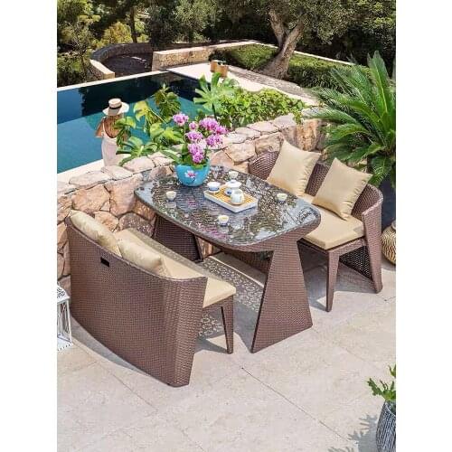 Free Shipping Outdoor Balcony Table And Chair Cane Chair Three-Piece Combination Rattan Furniture Garden Furniture