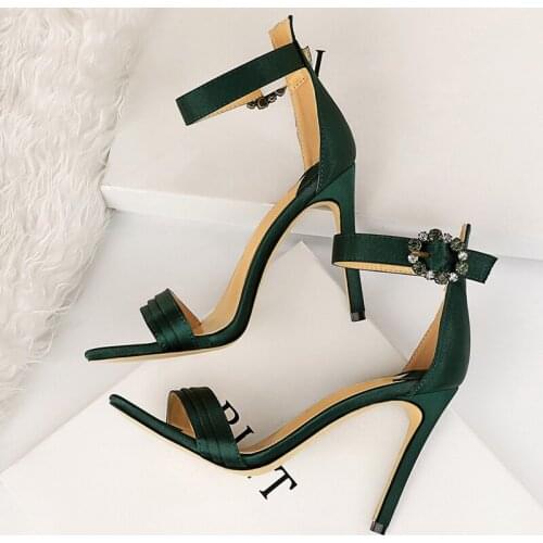 New Crystal Women Satin 11cm High Heels Fetish Silk Sandals Gladiator Summer Shoes Open Toe Green Platform Blue Satin Sandles