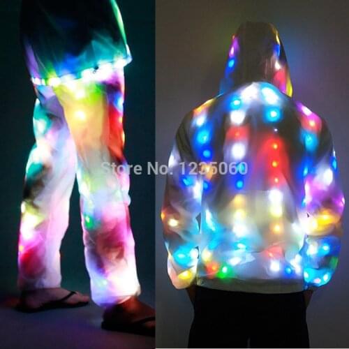 Women Men Colorful Lights Pants LED Dance Costume Wear Luminous Cool Casual White Pants Halloween Party Shows Dance Props L / XL