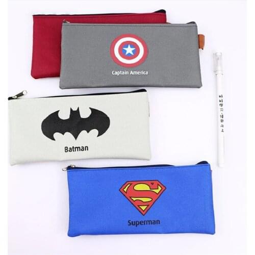 Cute Pencil-case Canvas Superhero School Pencilcases Gifts For Kids Stationery Small Animal Student Storage Pencil Bag