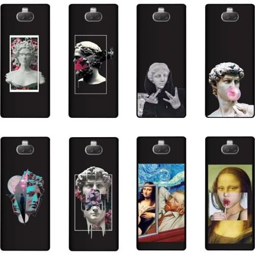 QAQsam Soft TPU Silicone For Sony Xperia 10 Case Back Cover Cartoon Statue Abstract Art Painted Cases