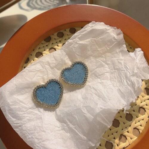 Denim art earrings Korean new peach heart earrings net red simple cute retro temperament earrings women