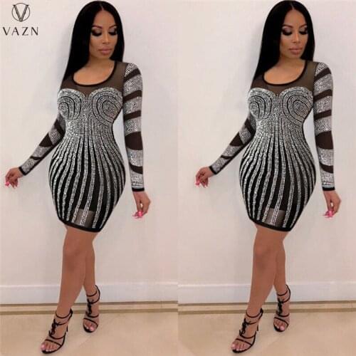 VAZN 2021 Autumn Heavy Industry High-end Solid Sweet Sexy Overalls Full Sleeve High Waist Mini Dress Young Vestidos For Female