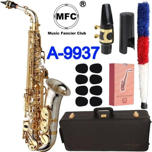 Elegant Sound MFC Alto Saxophone A-9937 WO37 Nickel Plated Gold Keys Sax Alto Mouthpiece Reeds Neck Musical Instrument