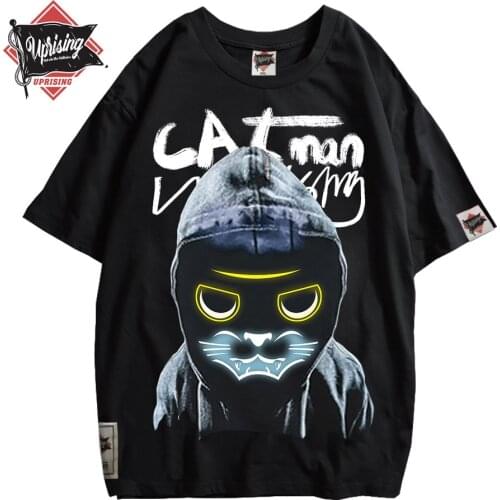UPRISING cat Mens T-Shirts Chinese Style Lucky Printed Short Sleeve Tshirts Summer Hip Hop Casual Cotton Tops Tees Streetwear