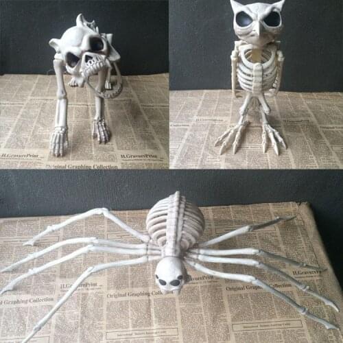 Halloween Prop Skull Dog Cat Spider Owl Skeleton Animal Statues for Party Decoration Haunted House Decoration