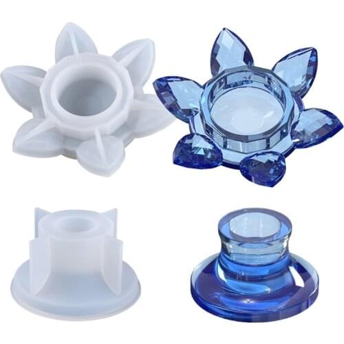 J60E DIY Crystal Glue Dropping Mould Lotus Candlestick Candy Box Home Table Decoration for DIY Jewelry Box Trinket Container